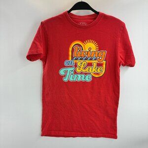 Love & Pineapples Women's Red Small Cotton Graphic T Shirt Lake Time Tee